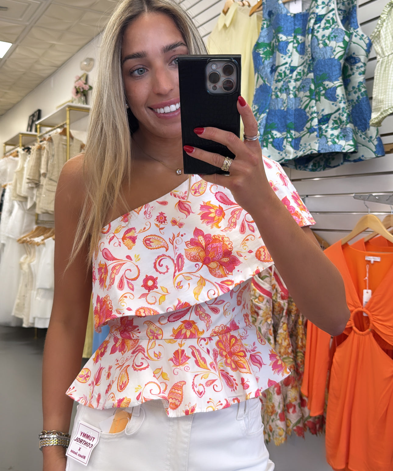 FLORAL PAISLEY ONE SHOULDER TOP