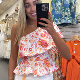 FLORAL PAISLEY ONE SHOULDER TOP