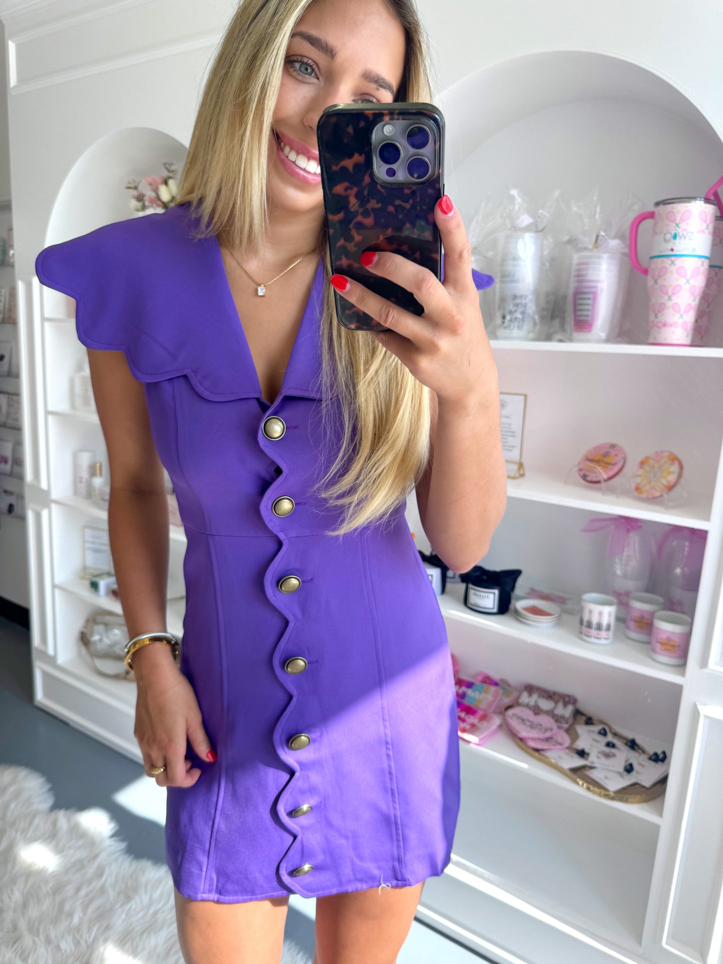 PURPLE BUTTON UP SCALLOPED DRESS - medium left