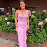 PINK STRAPLESS 3D FLORAL MAXI DRESS