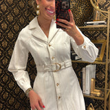 White Stitched Detail Belted dress
