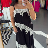 WF BLACK LACE TRIM MAXI DRESS