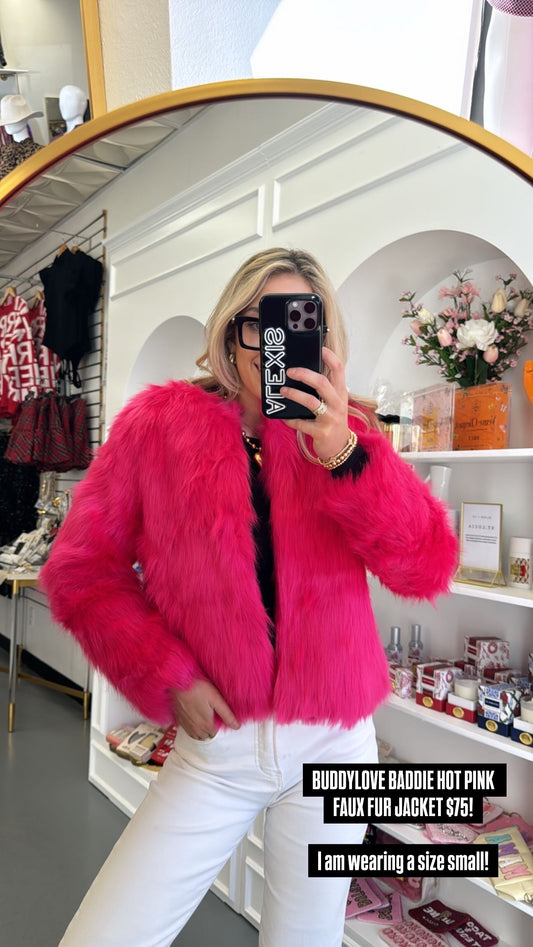 BUDDYLOVE BADDIE HOT PINK FAUX FUR JACKET