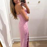 PINK STRAPLESS 3D FLORAL MAXI DRESS