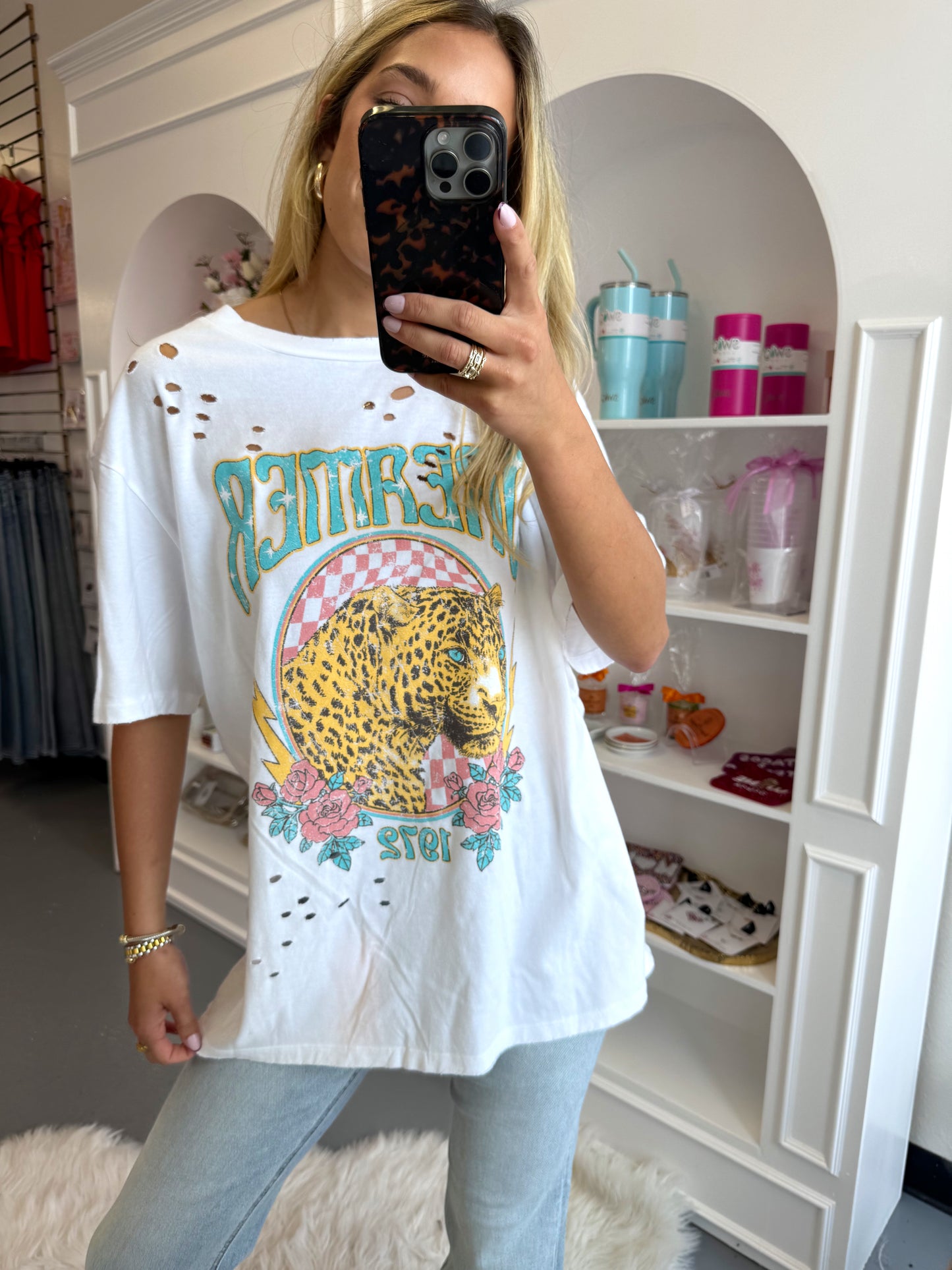 WHITE DREAMER VINTAGE LEOPARD GRAPHIC TEE