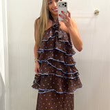 LBK BROWN SERENA RUFFLE ROSE DRESS