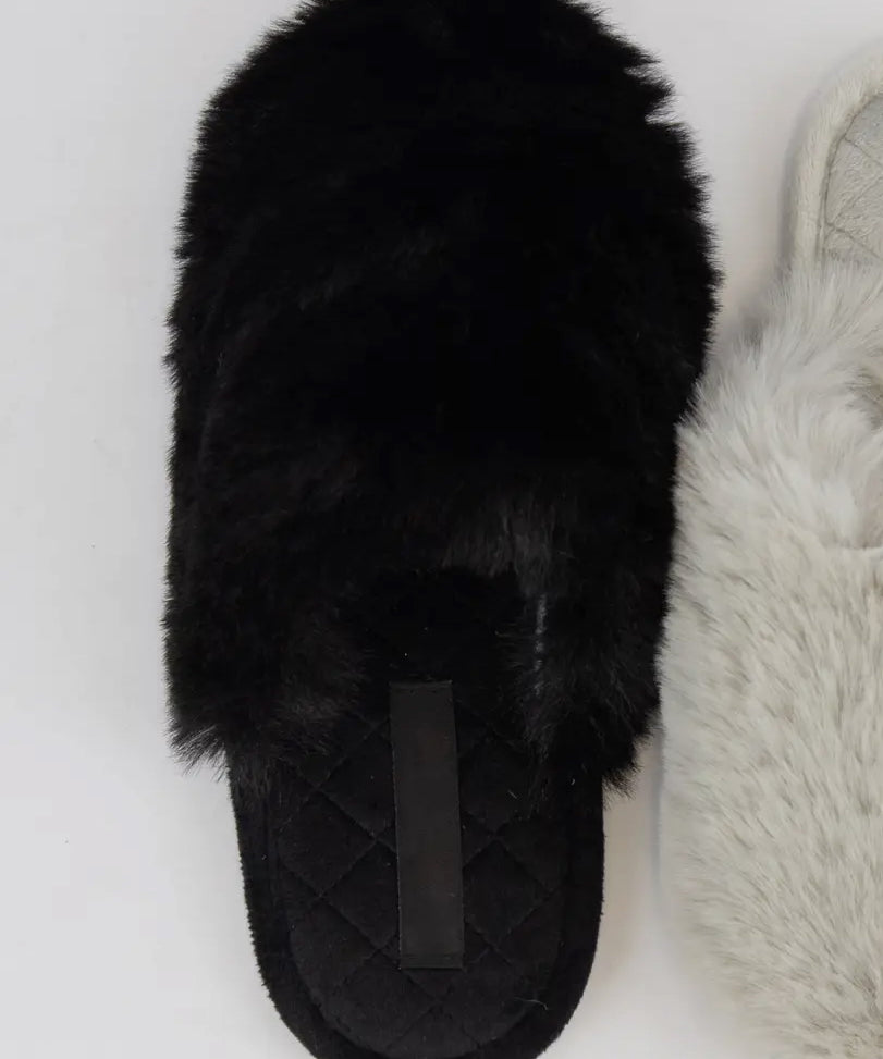 BLACK FUR SLIPPERS