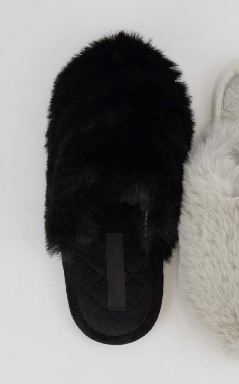 BLACK FUR SLIPPERS