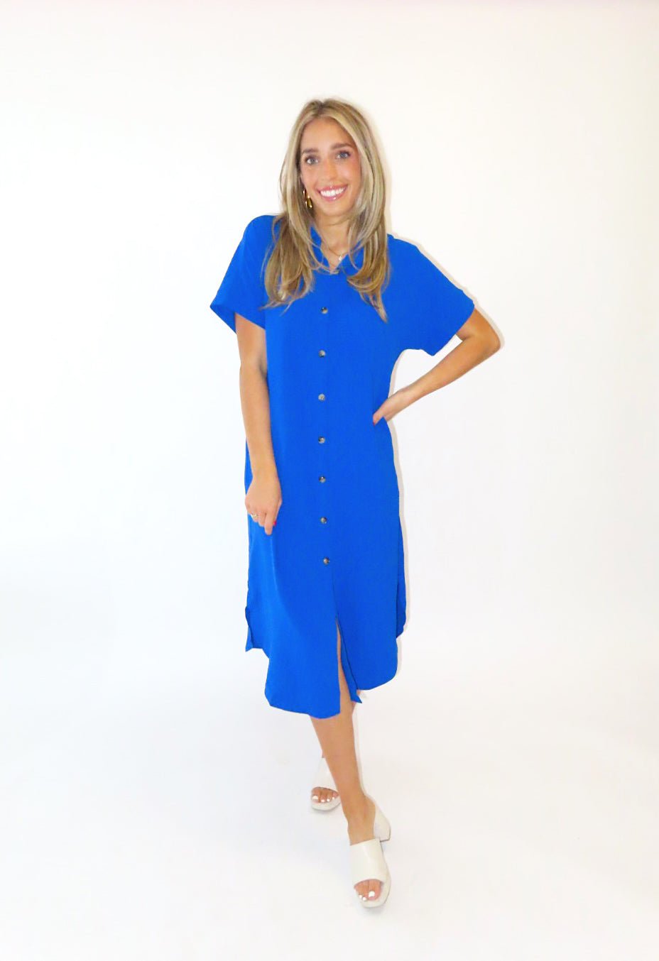 ROYAL BUTTON UP FLOW DRESS