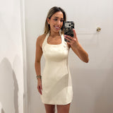 CREAM HALTER NECK MINI DRESS