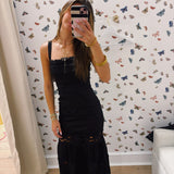LBK BLACK LACE TIERED MIDI DRESS
