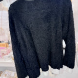 BLACK FUZZY KNIT OPEN CARDIGAN