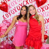 Red Rose Satin Scarf Mini Dress