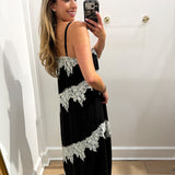 LBK BLACK CONTRAST LACE TRIM MAXI DRESS