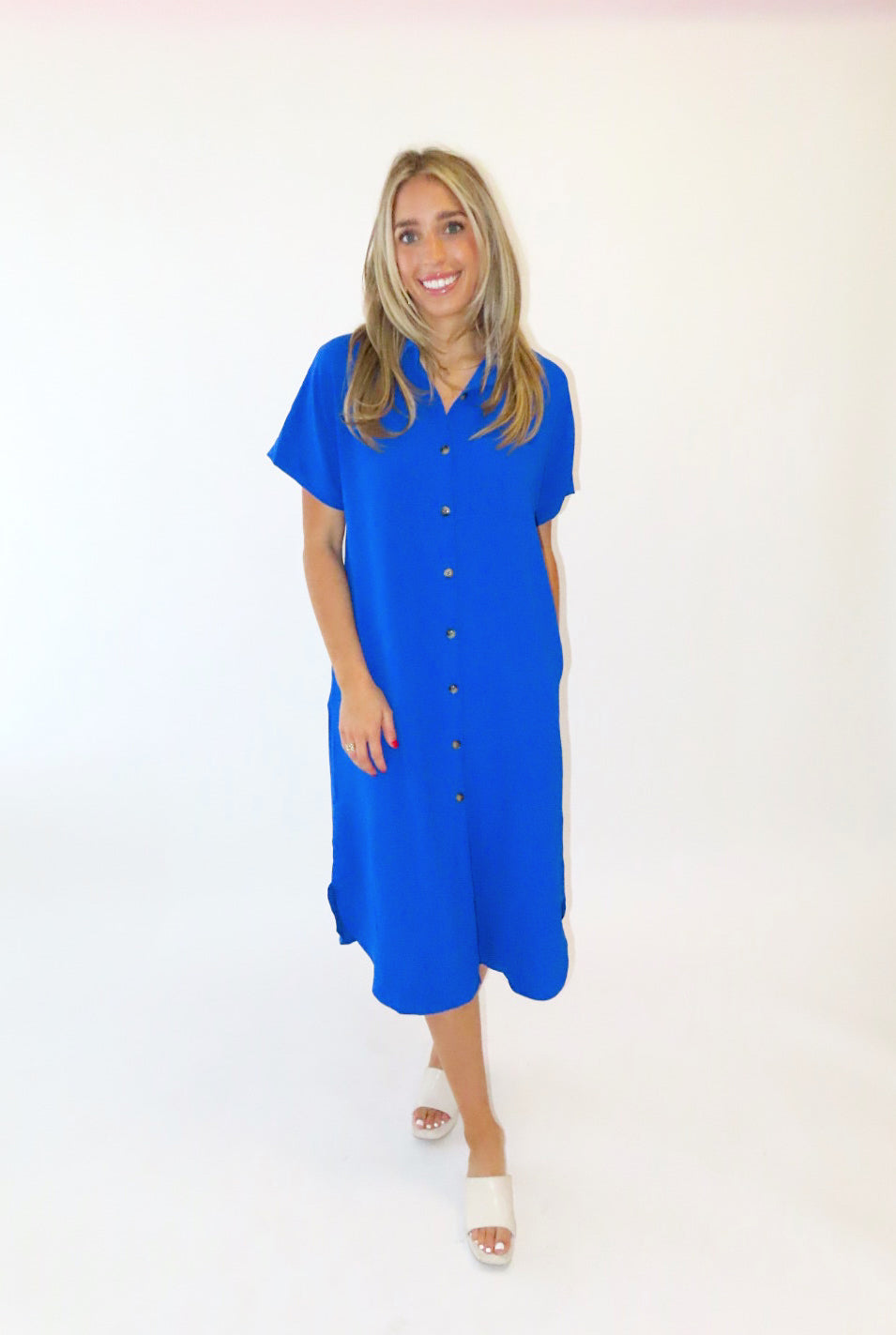 ROYAL BUTTON UP FLOW DRESS