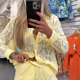 Yellow Embroidered Button Down Set