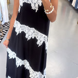 WF BLACK LACE TRIM MAXI DRESS