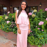 PINK ASYMMETRICAL PLEATED MAXI SET