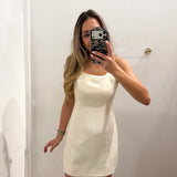 CREAM HALTER NECK MINI DRESS