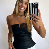 BLACK PLEATHER STRAPLESS TOP