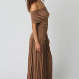 Brown Elina Drop Waist Maxi Dress