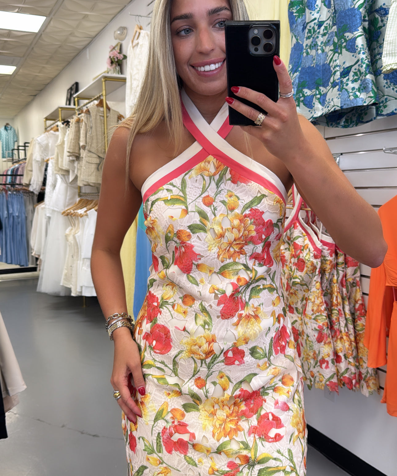 FLORAL HALTER LACE DRESS