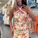 FLORAL HALTER LACE DRESS