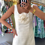 CREAM ROSETTE TWEED DRESS