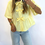 BUTTER YELLOW POPLIN FRONT TIE BLOUSE