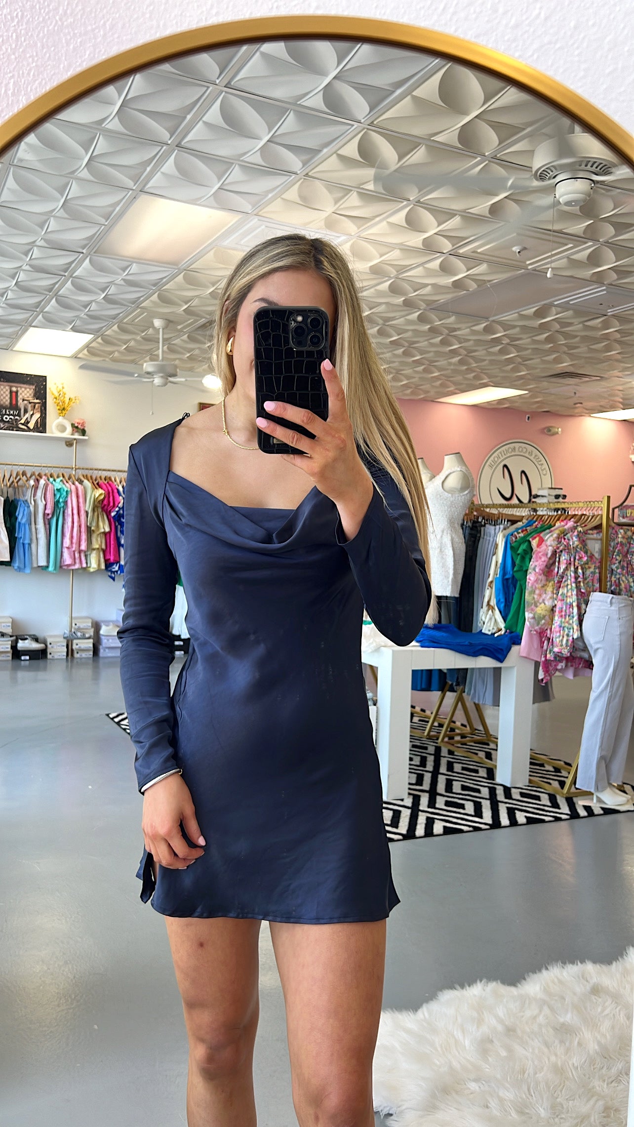 MIDNIGHT BLUE COWL NECK DRESS