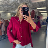 BURGUNDY SOLID BUTTON UP TOP