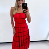 RED/ BLACK RUFFLED TIERED DRESS