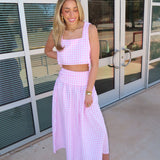 PINK GINGHAM TANK AND RUCHED MIDI SKIRT SET