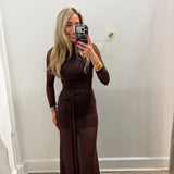 CHOCOLATE LONGSLEEVE SHEER MAXI DRESS