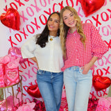 Red & White Gingham Button Down Blouse