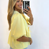 BUTTER YELLOW POPLIN FRONT TIE BLOUSE