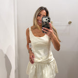 CREAM JACQUARD TIE MINI DRESS