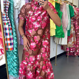 MULTI FLORAL TIE MAXI DRESS