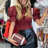 BURGUNDY EYELET DETAIL TIE TOP