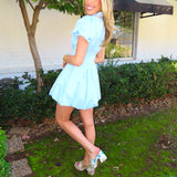 BABY BLUE FIT AND FLARE ZIPPER DRESS