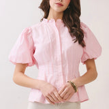 BABY PINK MOCK NECK BUTTON TOP