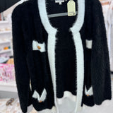 BLACK FUZZY KNIT OPEN CARDIGAN