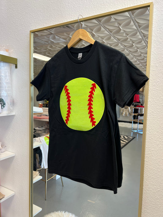 BLACK SEQUIN SOFTBALL TEE