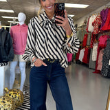 Ivory Striped Button Tie Blouse