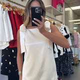 Ivory Satin Bow Mini Dress
