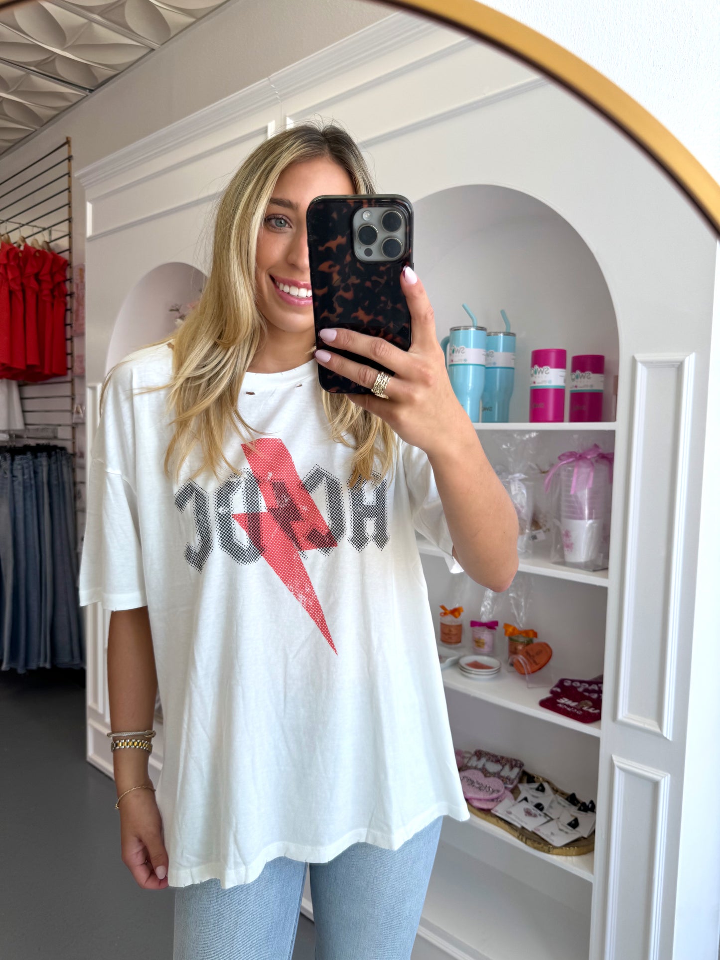 IVORY AC/DC GARMENT WASHED DOTTED GRAPHIC TEE