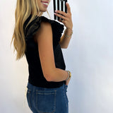 BLACK SCALLOPED DETAIL POPLIN TOP