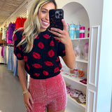 RED STUDDED KNIT SHORTS