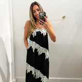 LBK BLACK CONTRAST LACE TRIM MAXI DRESS
