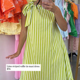 LIME STRIPED RUFFLE TIE MAXI DRESS